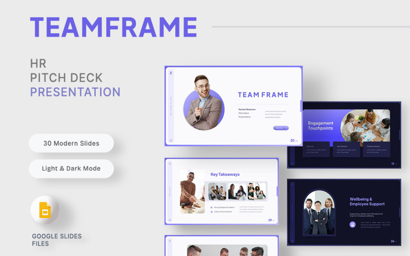 Šablona Google Slides pro prezentaci týmu Teamframe pro lidské zdroje