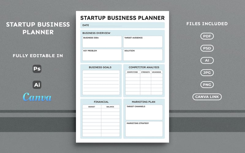 Startup Business Planner – Pianificazione aziendale, pronto all'uso, minimale, A4