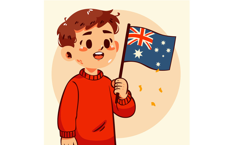 Tecknad pojke som håller australiensisk flagga