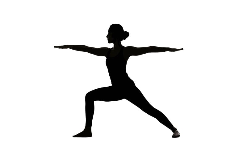 Donna che fa yoga in una silhouette nera su uno sfondo bianco isolato