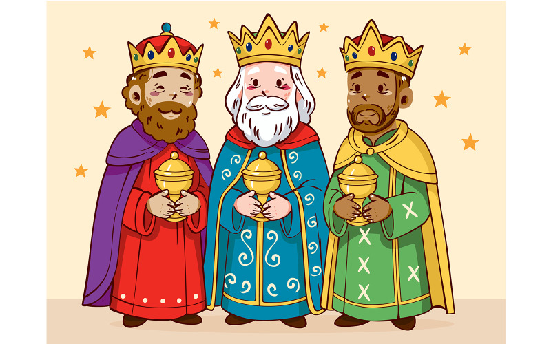 Groupe d'hommes « GRATUITS » portant des couronnes et tenant des coupes