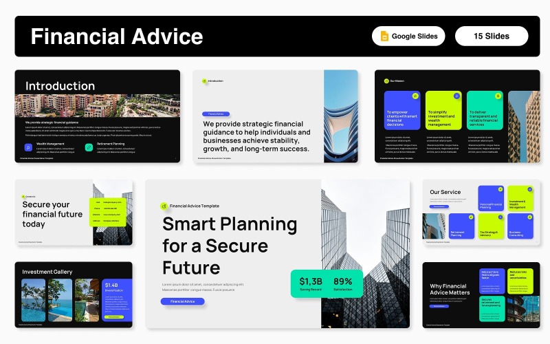 Modèle de diapositives Google Slides sur les conseils financiers