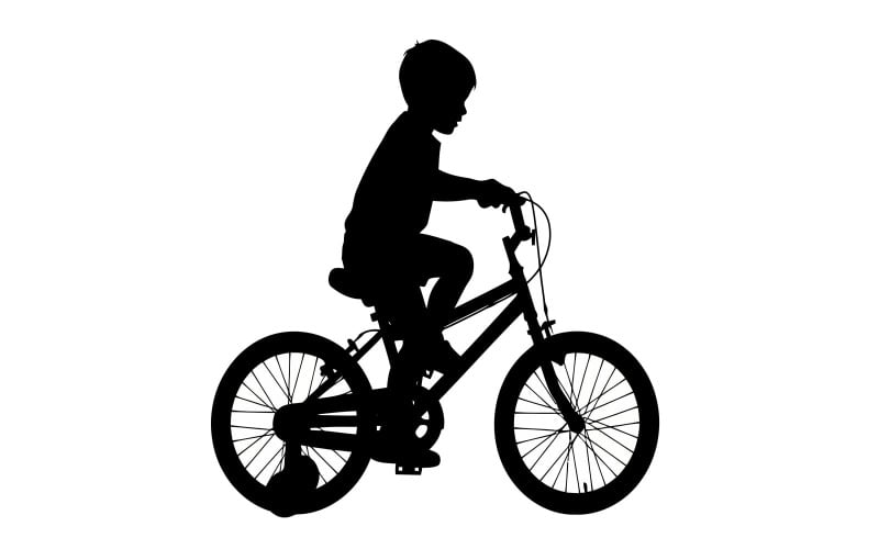 Sagoma di bambino in bicicletta isolata su sfondo bianco