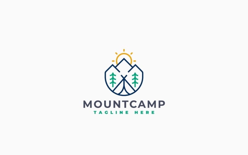 Modello di logo per campeggio in montagna