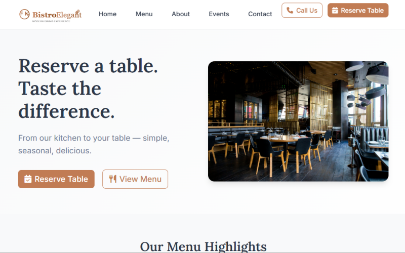 Bistro Elegante - Étterem és Kávézó Weboldal Sablon