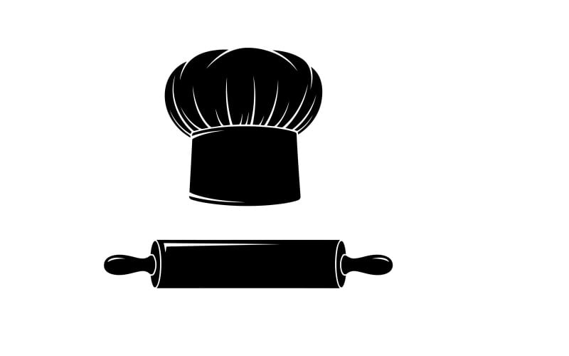 Cappello da chef e mattarello utensili da cucina illustrazione vettoriale design isolato su sfondo bianco
