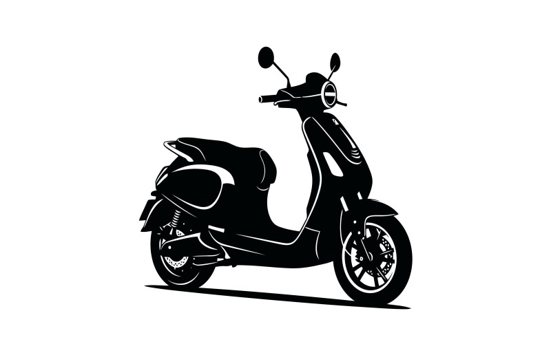 Modern svart elsparkcykel med förvaring och sidospeglar i isolerad på vit bakgrund