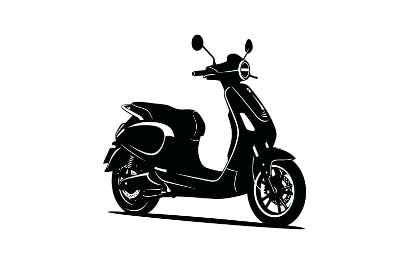 Moderne zwarte elektrische scooter met opbergvak en zijspiegels, geïsoleerd op een witte achtergrond.