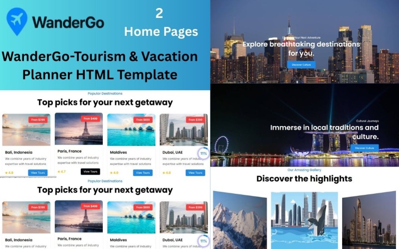 WanderGo-Turism- och semesterplanerare HTML-mall