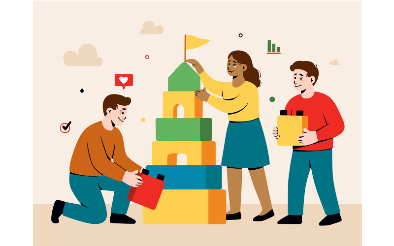 Um grupo de pessoas construindo uma torre