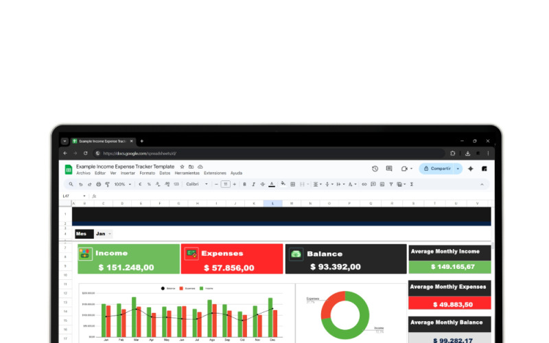 Modello di monitoraggio delle entrate e delle uscite per Google Fogli di calcolo