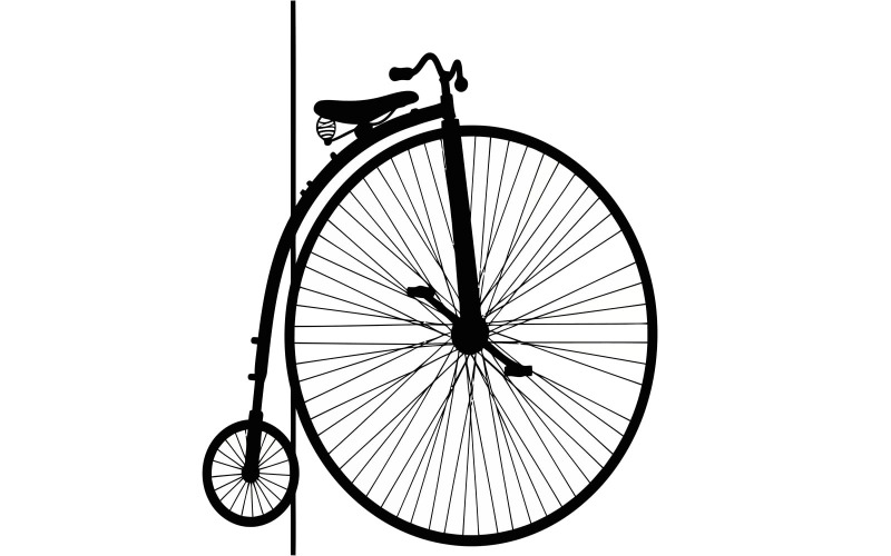 Minimalistische vectorillustratie van een eenwieler met groot spaakwiel, geïsoleerd op een witte achtergrond.