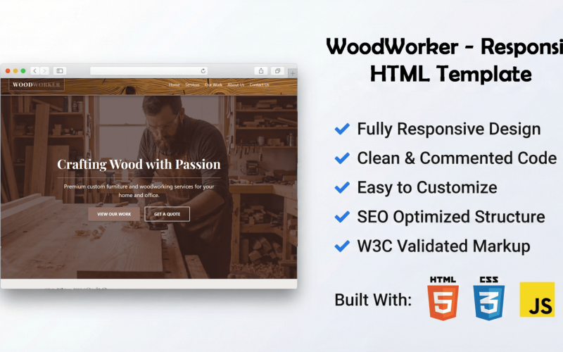 WoodWorker - Modello HTML reattivo