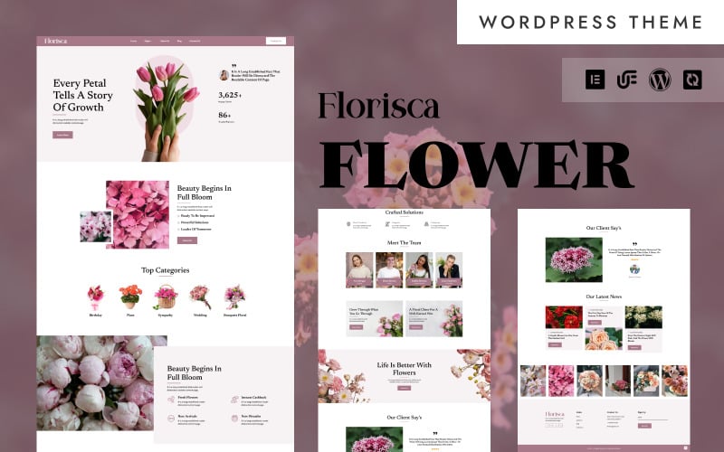 Florisca — тема WordPress Elementor для растений, цветов, сезонных букетов и декора.