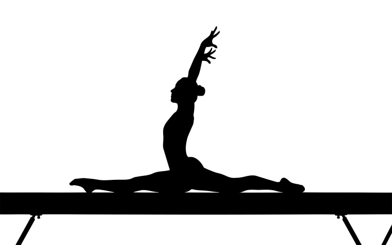Silhouet van een yogabeoefenaar die in een lunge-houding balanceert met de armen tegen een witte achtergrond.
