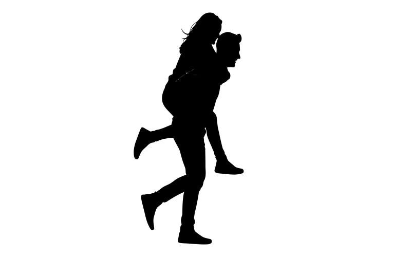 Silhouette eines glücklichen Paares beim Huckepackreiten