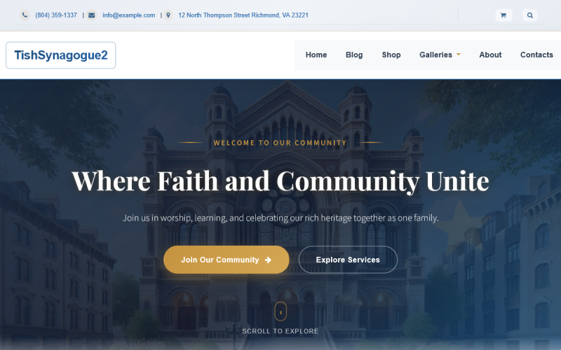 TishSynagogue2 — элегантная тема WordPress для синагог и еврейских общин.