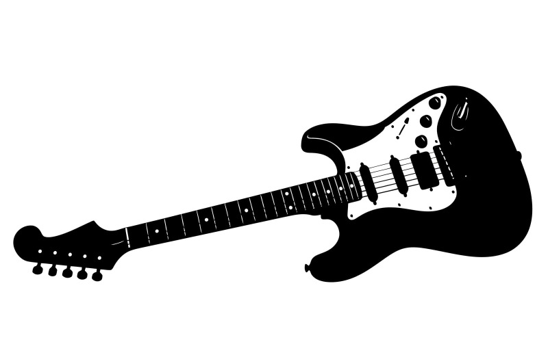 Vintage stílusú fekete elektromos basszusgitár fényes felülettel és fehér alapon izolálva