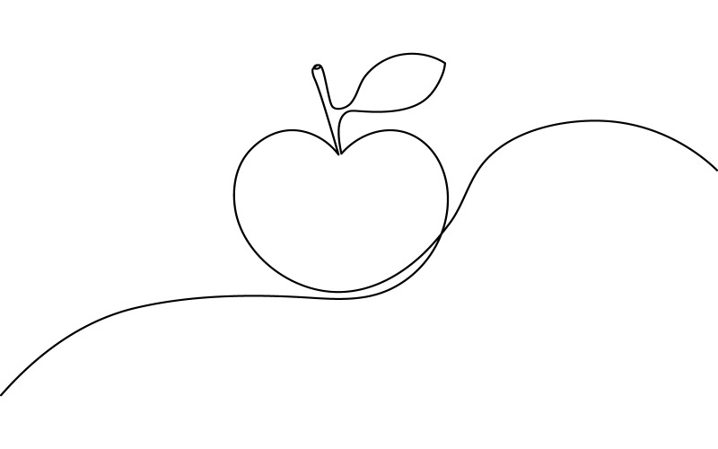 31. Pomme, dessin au trait continu sur fond blanc