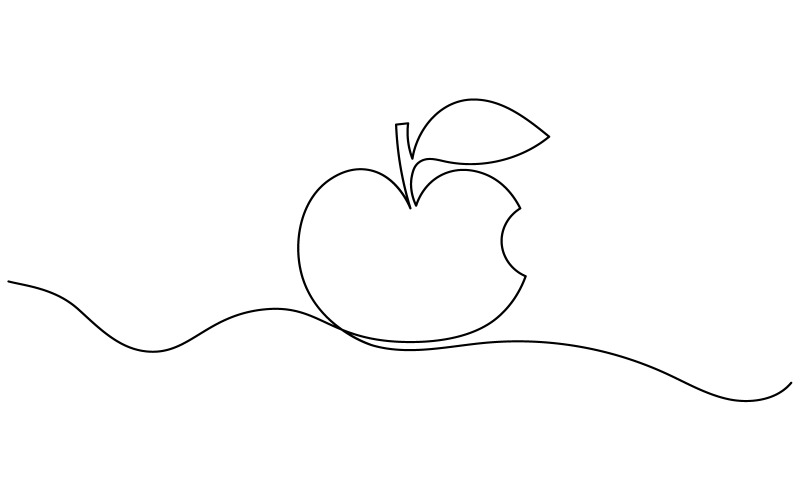 33. Pomme, dessin au trait continu sur fond blanc