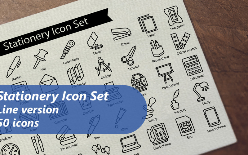 Шаблон набора иконок для канцелярских товаров