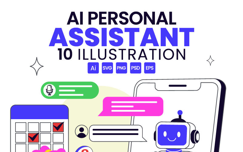 10 Illustraties van een AI-persoonlijke assistent-app