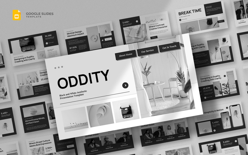Šablona Oddity - černobílá Google Slides