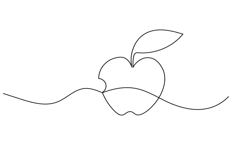43. Pomme, dessin au trait continu sur fond blanc
