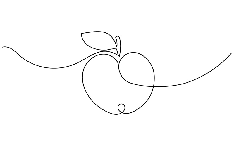 46. Pomme, dessin au trait continu sur fond blanc