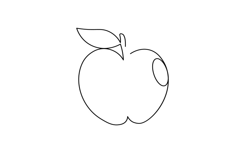 47. Apfel-Zeichnung in einer durchgehenden Linie auf weißem Hintergrund