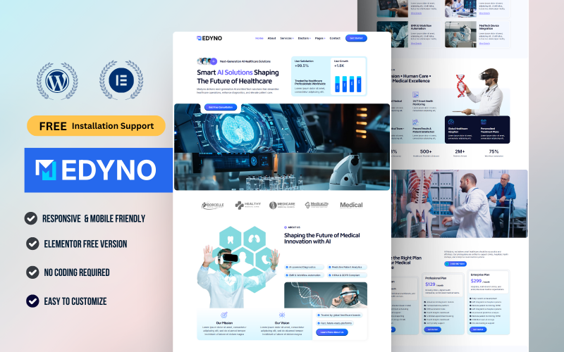 Medyno – AI Healthcare & Medical Technology Elementor Template Kit