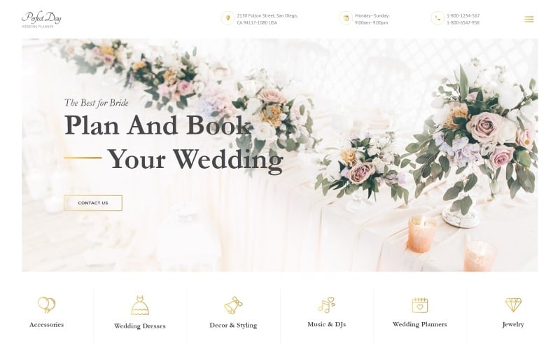 Perfecte dag - Huwelijksplanning HTML-websitesjabloon met meerdere pagina's