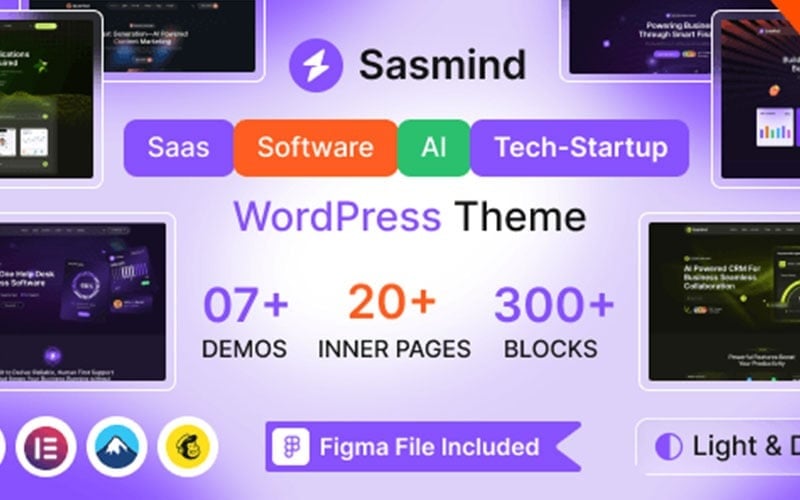 Sasmind - SaaS,  AI & Tech Startup Elementor WordPress Theme