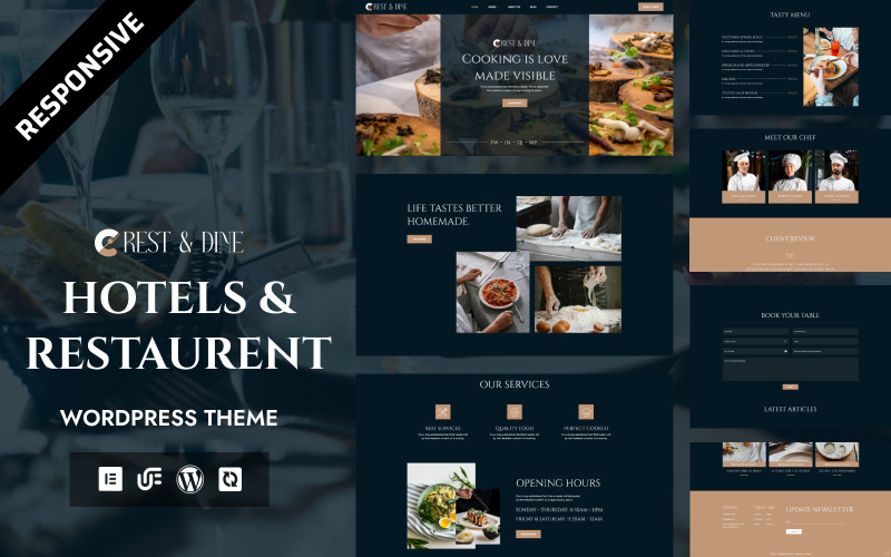 Rest & Dine - Премиум-тема WordPress для отелей RoyalStay и ресторанов изысканной кухни FoodBloom.