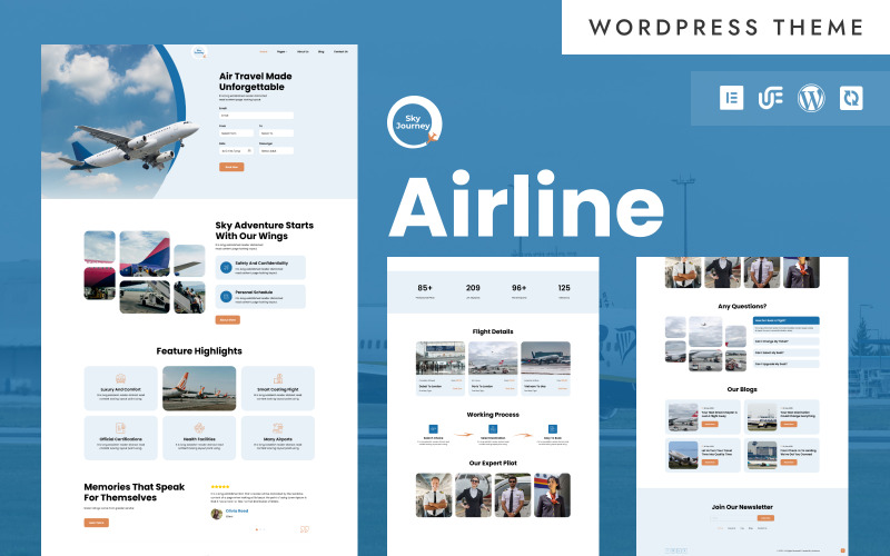 Sky Journey - тема Elementor для WordPress з чартерними авіалініями та приватними літаками