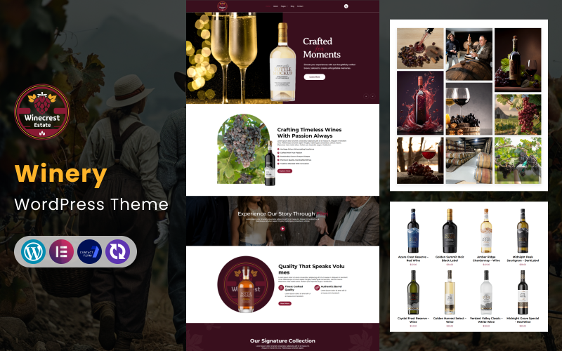 Winecrest Estate – Şaraphanesi, Bağ ve Şarap Dükkanı WordPress Teması