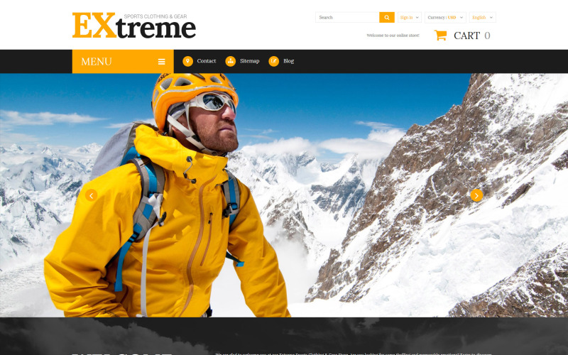 Tema PrestaShop per abbigliamento sportivo estremo