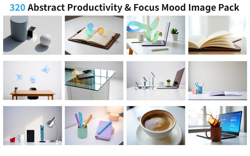 320 Abstracte afbeeldingenpakket voor productiviteit en focus