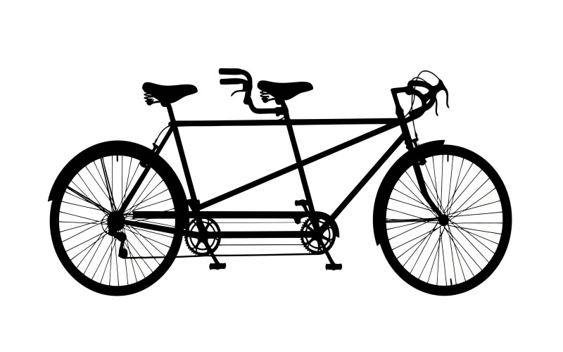 Fekete sziluettje tandem kerékpár elszigetelt fehér háttér