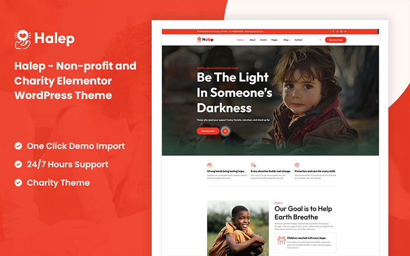 Halep - Kâr amacı gütmeyen kuruluşlar ve yardım kurumları için Elementor WordPress teması