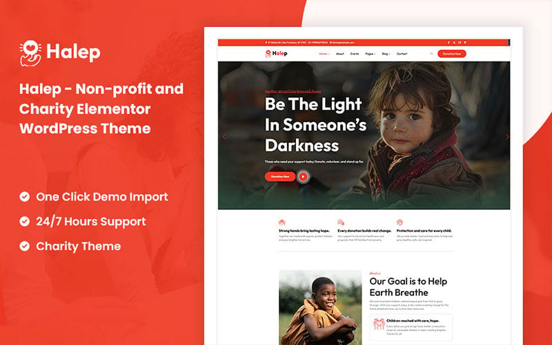 Halep - Tema WordPress para organizações sem fins lucrativos e de caridade, baseado no Elementor