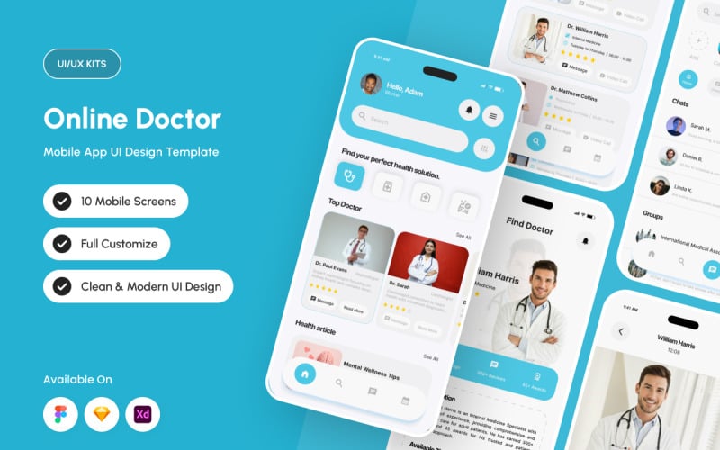 Healvora - Plantilla de diseño de app para médicos en línea
