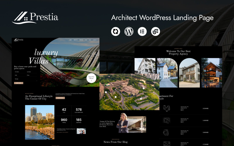 Prestia - Шаблон цільової сторінки WordPress Elementor для архітектури