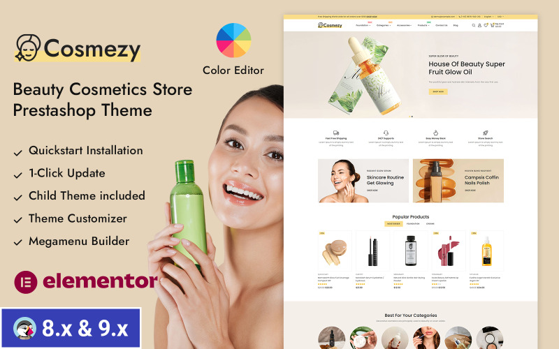 Cosmezy – Sklep z kosmetykami i butikami, responsywny motyw PrestaShop