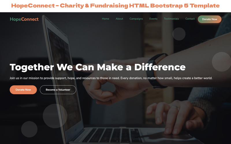 HopeConnect – HTML-mall för webbplatser för ideella organisationer, donationer och insamlingar