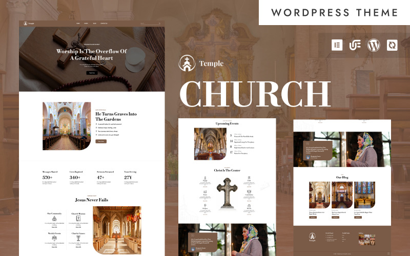 Temple - Egyház, szolgálat és imacsoport WordPress Elementor sablon