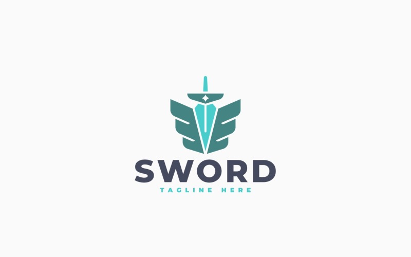 Logo-sjabloon met gevleugeld zwaard