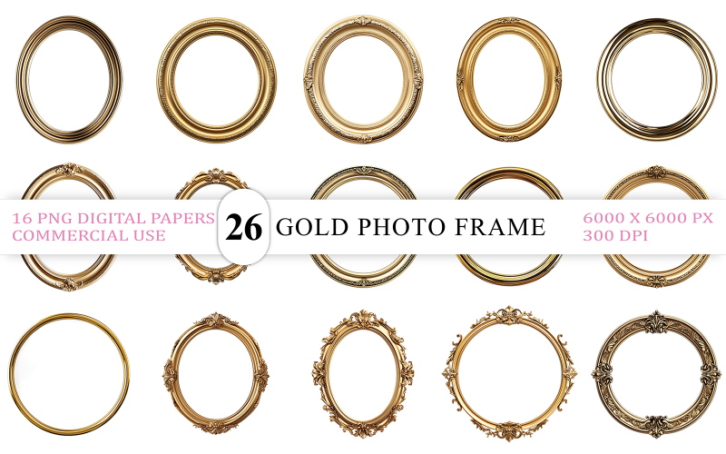 Vintage-Ovalrahmen in Gold (transparentes PNG) | Gold-Ovalrahmen-PNG-Bundle mit transparentem Hintergrund