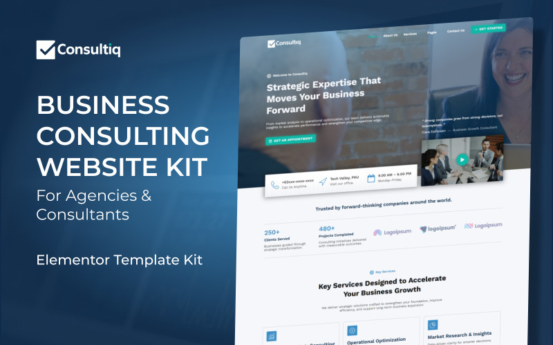 Consultiq - Sada šablon Elementor pro obchodní poradenství a strategii pro WordPress