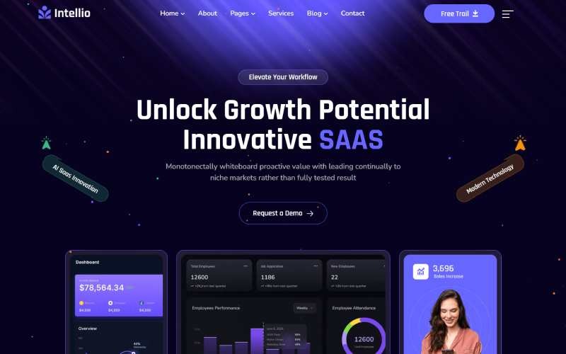 Intelle – Modèle HTML5 pour agence d'IA et startup technologique